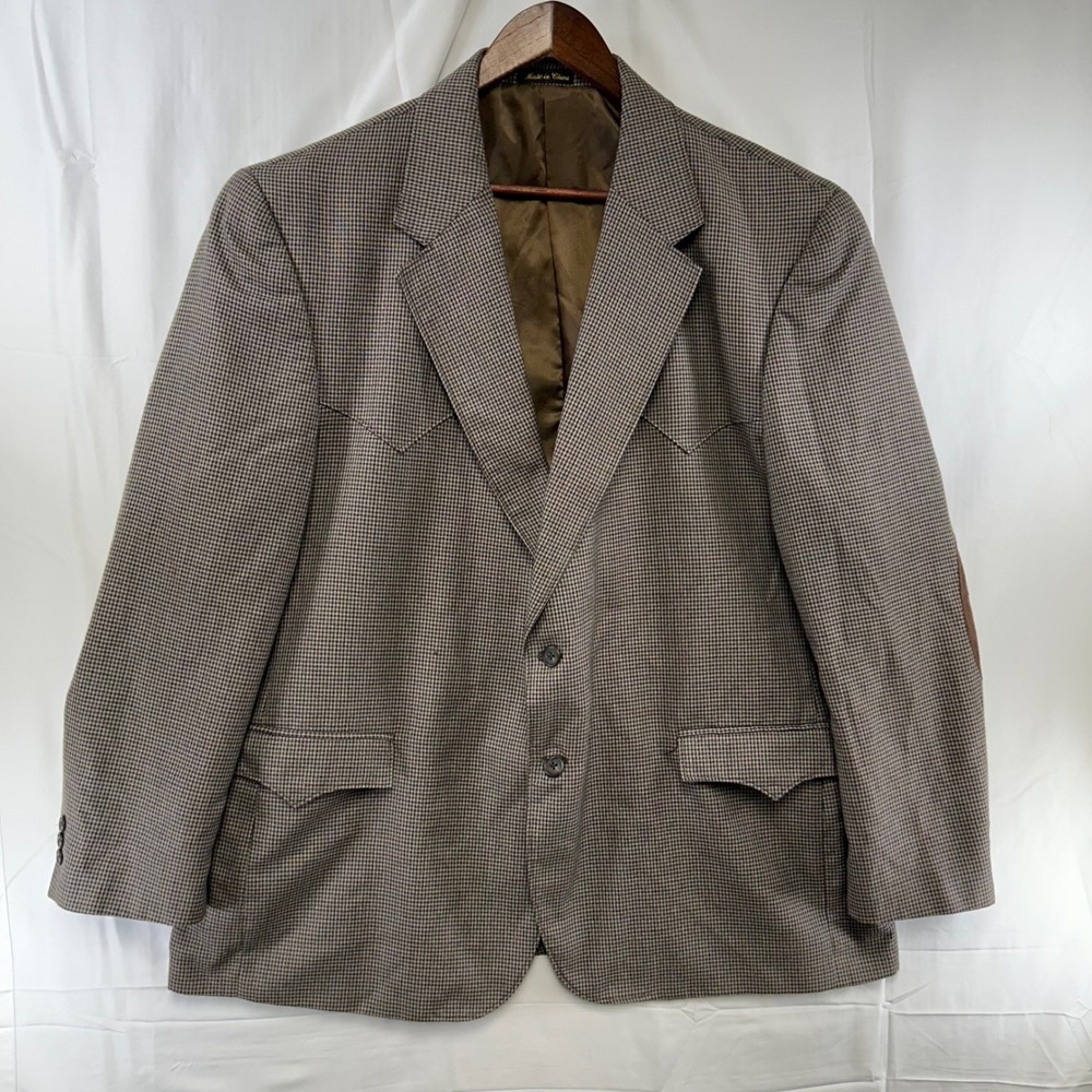 Circle S Western Blazer Mens 52R Brown Houndstooth Elbow Patch Sport Coat